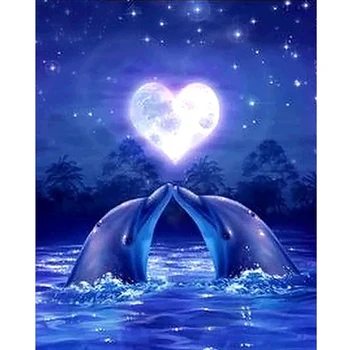 

2020 New Arrival Full Round Drill 5D DIY Diamond Painting Love Dolphins Embroidery Set Cross Stitch Handmade Mosaic Decor Gift