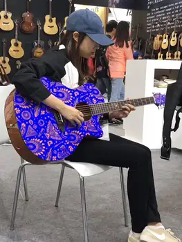 

Chinese factory new +41 inch solid spruce top blue printing acoustic guitar + cutaway acoustic guitarra+