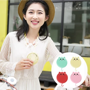 

Vococal Mini Cute Cat USB Rechargeable Necklace Personal Handheld Fans with Makeup Mirror Colorful Led Light for Outdoors Travel