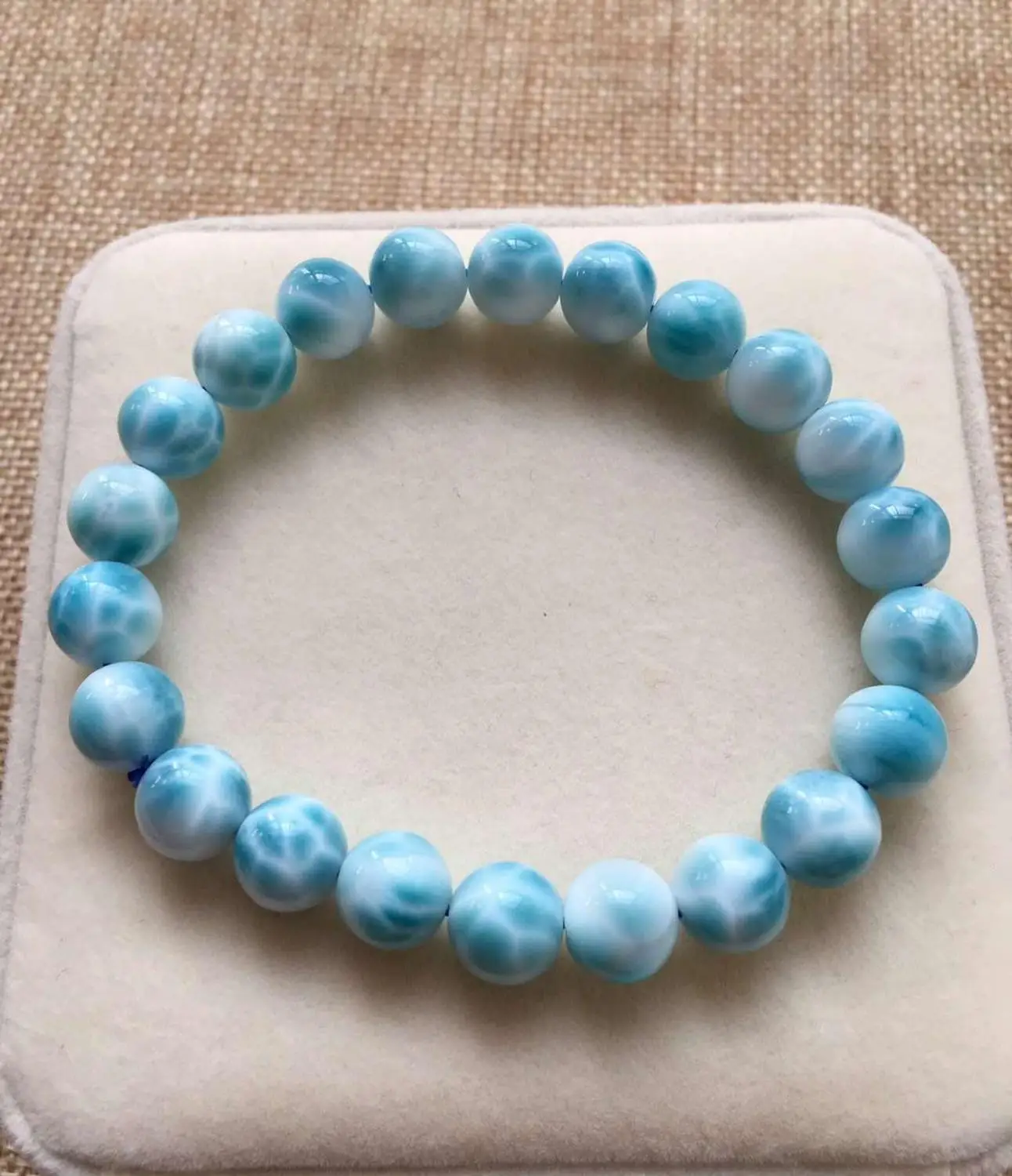 

9mm Genuine Natural Blue Larimar Gemstone Water Pattern Round Beads Bracelet Women Man Barrel Shape Gift AAAAA