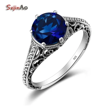 

Fine Forever Love Ring Round 3ct Sapphire Jewelry Vintage Elements 925 Silver Skull Rings For Women Gift Big Sale