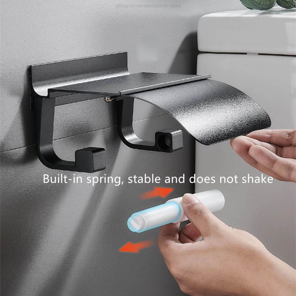 Toilet Paper Holder Black/Silver Toilet Paper Shelf Aluminum Bathroom Hardware Waterproof Roll Paper Holder Storage Rack Towel Hook With Cover Toilet Paper Rack Toilet Roll Holder