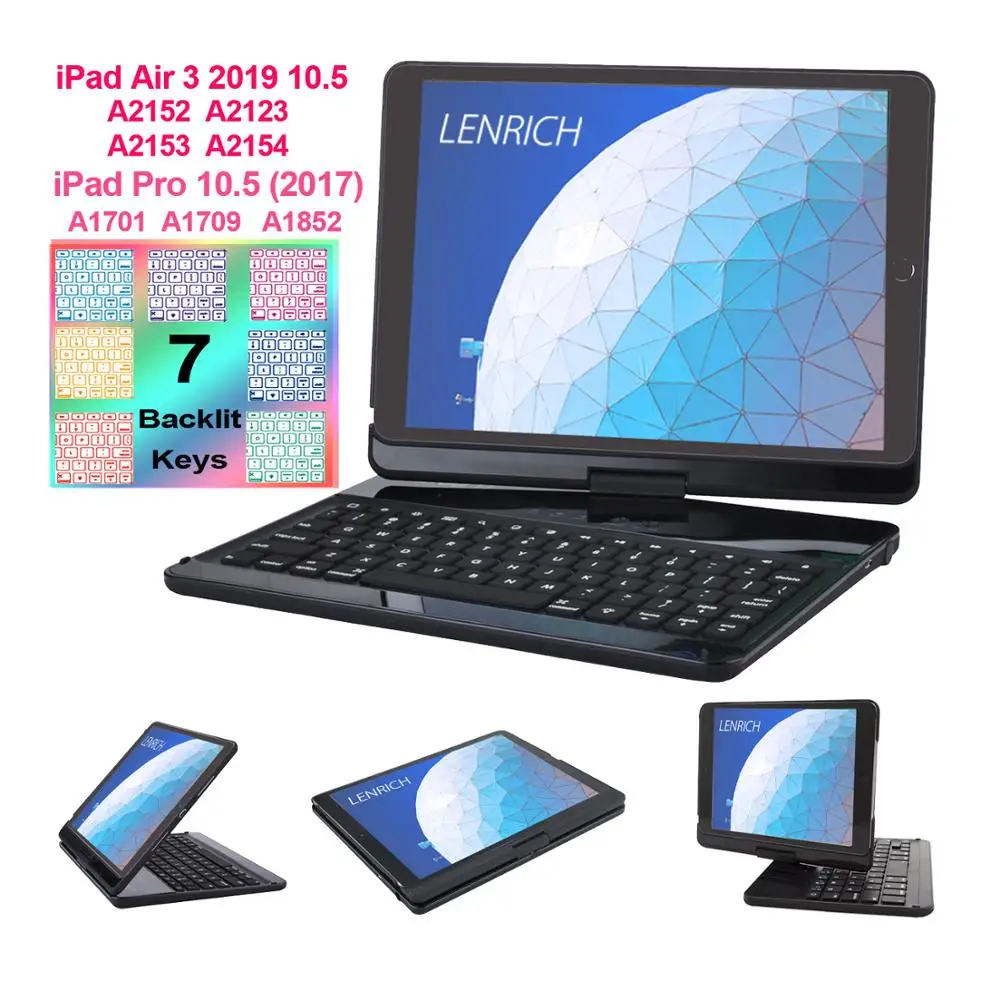 Для ipad air 3 2019 и Pro 10 5 дюймов с клавишами подсветкой пластиковый вращающийся на 360