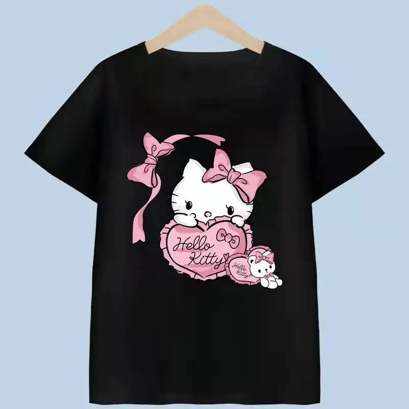 thumbnail image 1 of Hello Kitty nueva camiseta de dibujos animados para niños de primavera y verano, camisa de algodón transpirable para niñas, pantalón corto informal de manga corta para niños, 1 of 5