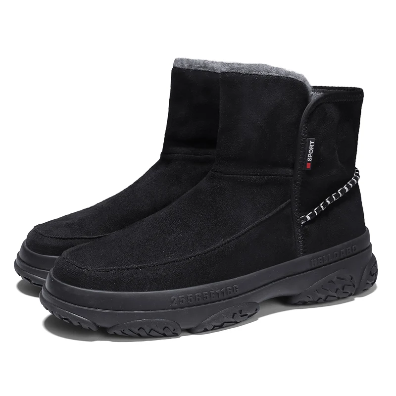 KATESEN/Новинка; модные мужские ботинки; высококачественные водонепроницаемые Зимние ботильоны; теплая плюшевая зимняя обувь на меху без застежки; мужская обувь - Цвет: Черный