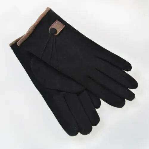 Сенсорный экран для женщин перчатки зимние теплые флисовые выстроченные перчатки для смартфонов варежки розовый черный серый - Цвет: Черный