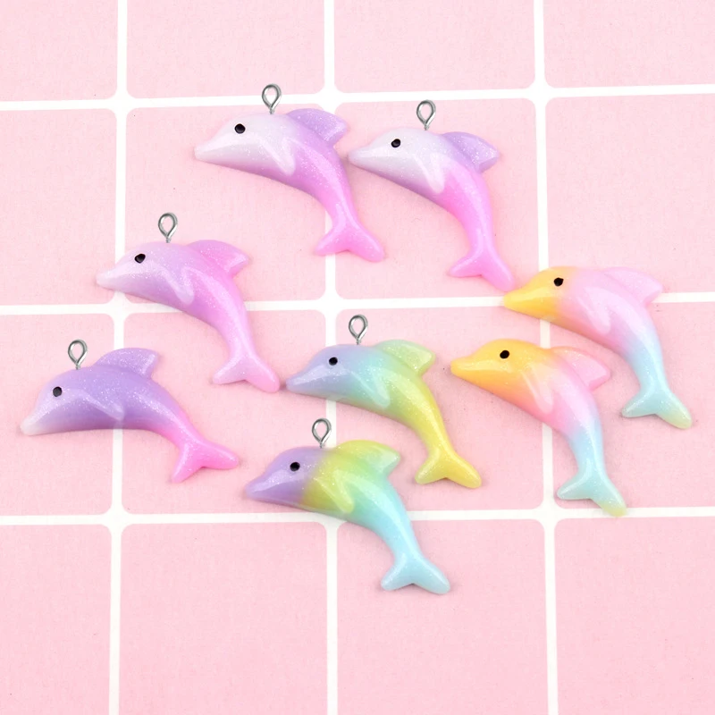 

10pcs 19*35mm Mixed DIY color resin Dolphin charms flatback kawaii cabochon ornament pendants decoration jewelry making material