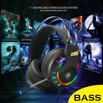 

Gaming Headsets Gamer Headphones Surround Sound Stereo USB Wired Earphones Microphone Colourful Light PC Laptop Game Earbuds