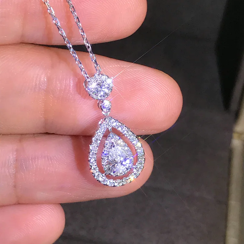 Solid Silver Color Necklace Real Diamond Pendant for Women Wedding  Bizuteria Topaz Gemstone Jewelry Pendant S925 Necklaces