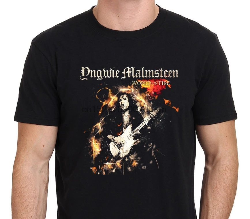 Новинка 2019 повседневные Черные футболки с надписью menfashion Yngwie Malmsteen world on fire |