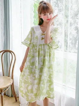 

Womens Nightgowns Sleepwear Cotton Night Gown sleep Dress Girl's Lingerie nightie Loose Leisure Short Sleeve Printing Nightdress