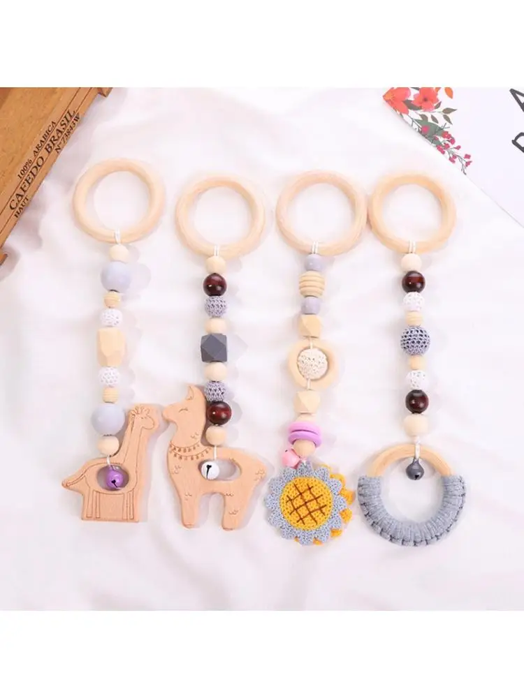 

4 Pcs/Set Baby Play Gym Wooden Frame Stroller Hanging Pendant Teether Rattle Toy R2JF