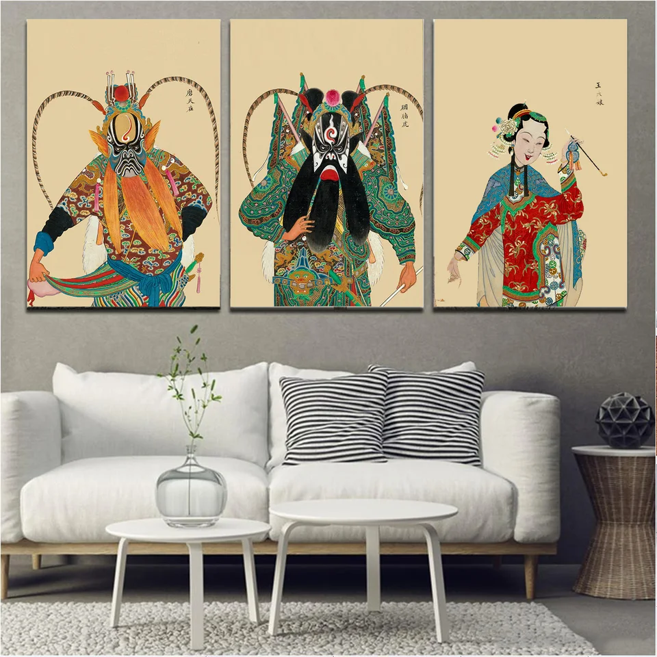 Arte Tradicional Chino Peking Opera Lienzo Pintura Vintage Kraft