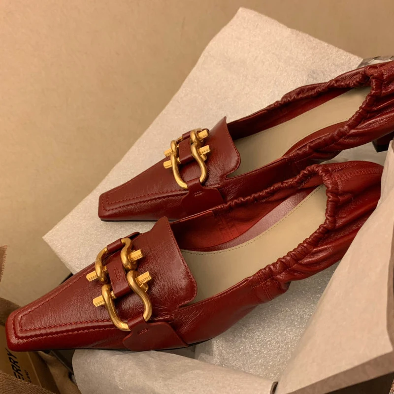 

Small Square High-heeled Shoes With Shoe With Genuine Leather Girl Single Shoe