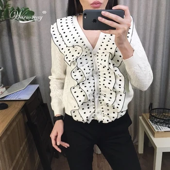 

2020 Spring Autumn Thin Polkdot Women cardigan Hollow Out Knitted Sweater Coat Single Breasted Outwear Female cardigans C-108