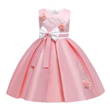 Christmas Kids Dresses For Girls Embroidery First Communion Gown Short Pink Flower Girl Wedding Dress Children Formal Dresses
