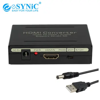 

eSYNiC 4K x 2K HDMI to HDMI Extractor Support PASS/ 2.0CH/ 5.1CH SPDIF + R/L Analog Audio Output HDMI 3D Converter Splitter