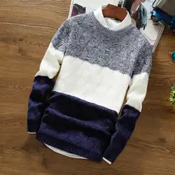 Мужской осенний свитер с круглым вырезом и длинным рукавом, цветной блок, пэчворк, тонкий вязаный пуловер, свитер