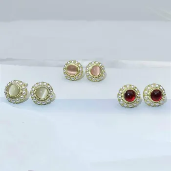 

Pearl Stud Earrings For Women Real 925 Sterling Silver Fine Jewelry Gold Round Opal Earings Fashion Elegant Vintage 925-568