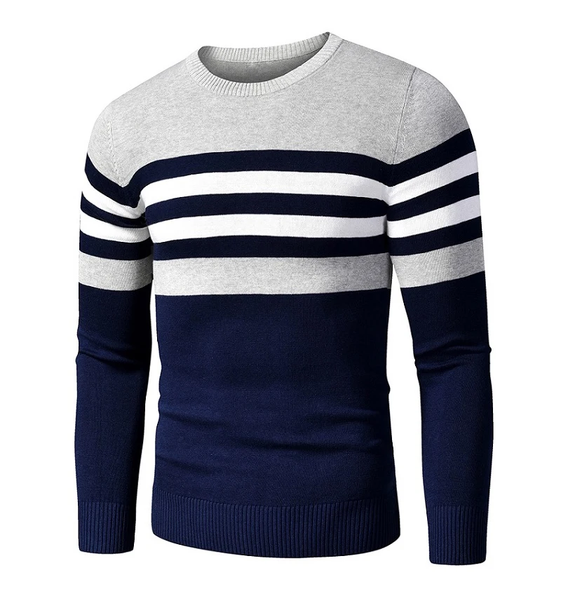 4XL Men 2020 Autumn New Casual Striped Thick Fleece Cotton Sweater Pullovers Men Outfit Fashion Vintage O-Neck Coat Sweater Men