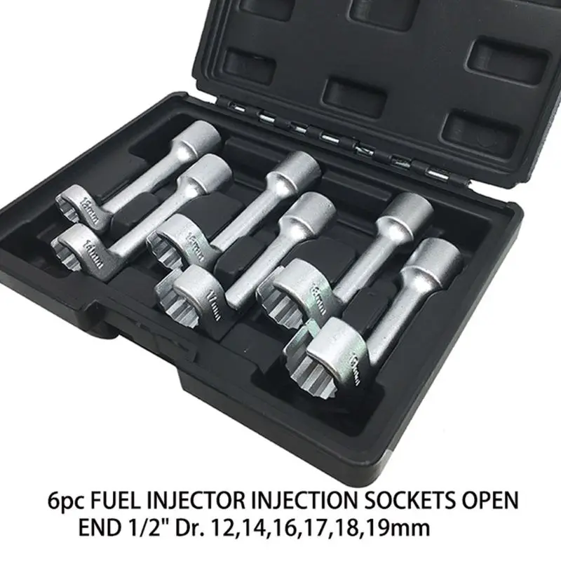 6 Pcs Fuel Injector Injection Sockets L-Type Wrench Open Ended Ring Wrench 1/2\