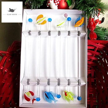 

6pcs New custom glass Cocktail Drink Stirrer Swizzle Stick coffee stirrer Bar tableware glass Tropical fish ornament drink mixer