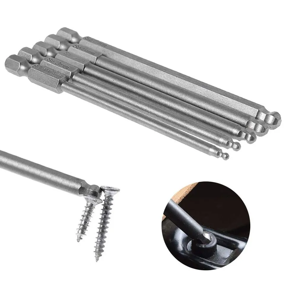 

5pcs 100mm Ball End Hexagon S2 steel Screwdriver Bit H2.5/H3/H4/H5/H6 Head Hex Magnetic Screwdriver