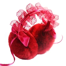 Женские теплые наушники для девочек, милые плюшевые эластичные уличные зимние наушники, Уютные теплые наушники с красивым кружевным украшением, AD0885