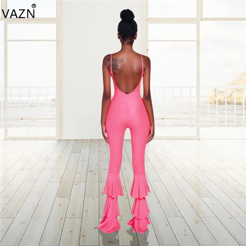VAZN ME309 Новые комбинезоны для молодых сексуальных клубов, популярный стиль, однотонные без рукавов, aSpaghetti, на ремешке, с открытой спиной, женские ботинки, эластичный комбинезон с вырезами