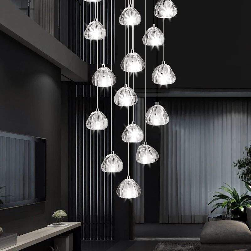 Modern Round Transparent Shape Crystal Glass Ball LED Pendant Lights Duplex Apartment Bar Villa Spiral Staircase Long Chandelier | Лампы и