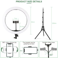 16 Inch LED Selfie Ring Light RGB Dimmable Ring Lamp with 200cm Tripod Stand Photographic Live