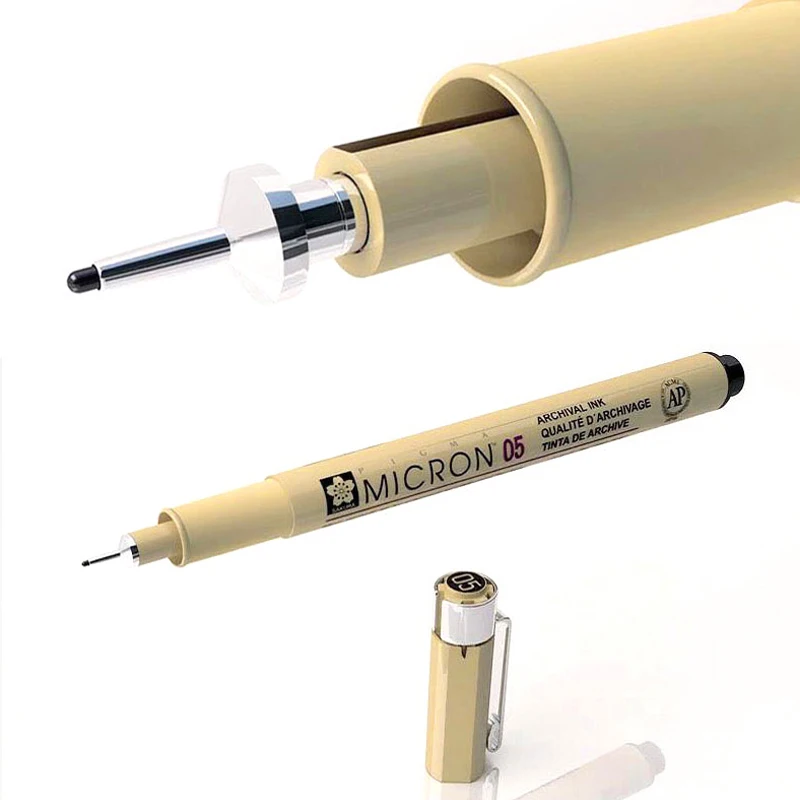 1 Piece Pigment Liner Pigma Pen Micron Marker Pen 0.05 0.1 0.2 0.3 0.4 0.5 0.8 Brush Different Tip Black Fineliner Sketching Pen