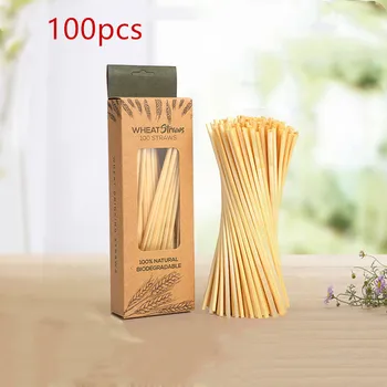 

100PCS/Pack 20CM Natural Wheat Straw Environmentally Friendly Straw Bar Kitchen Accessories Portable Drinking Straws for Party