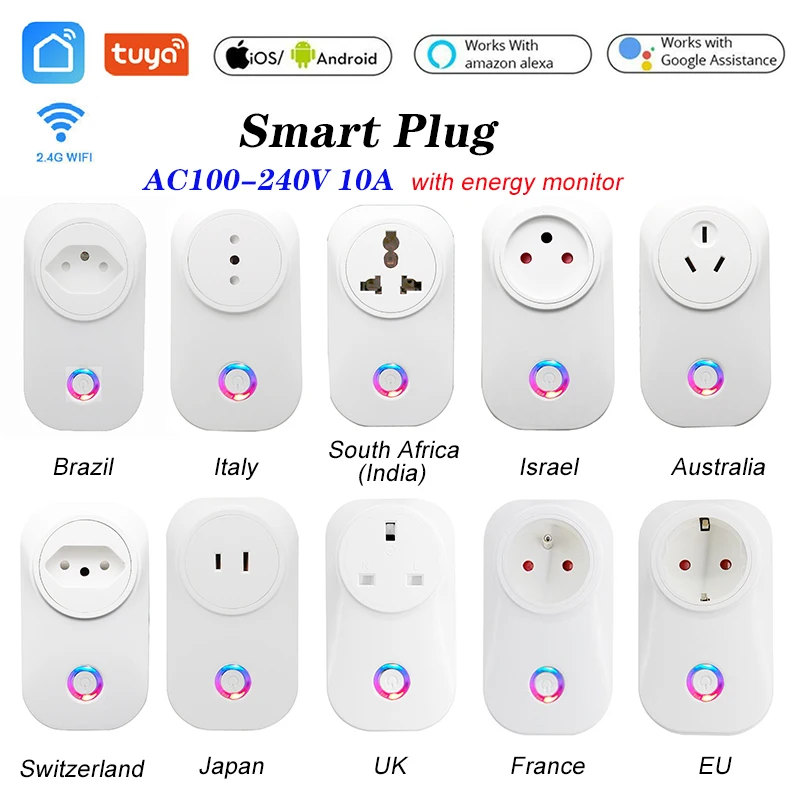 Tuya WI FI умная розетка Smart Plug дистанционного Управление Alexa Google Home Energy монитор