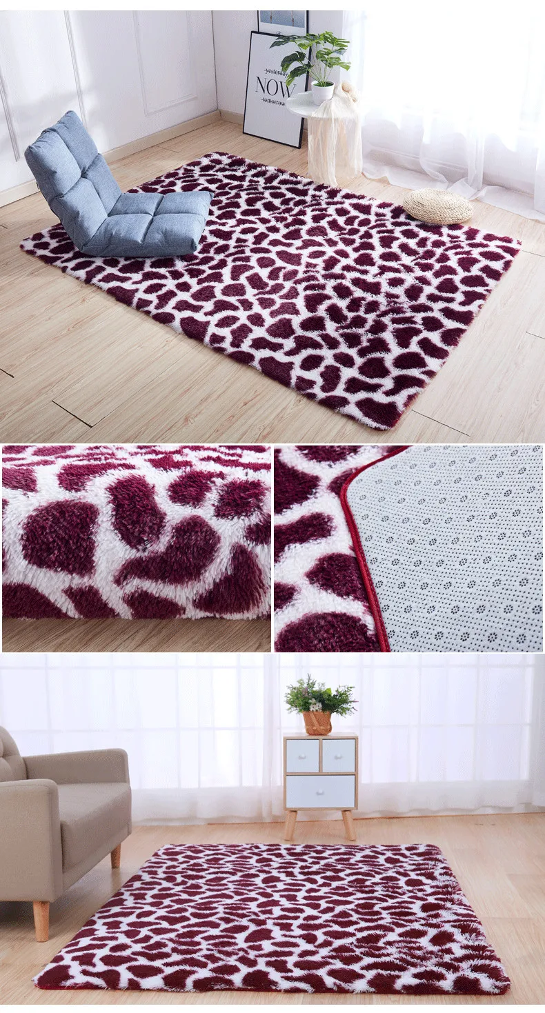 Tie-dye bedside mat thicken balcony coffee table blanket encryption plus soft color solid floor mat living room leopard carpet