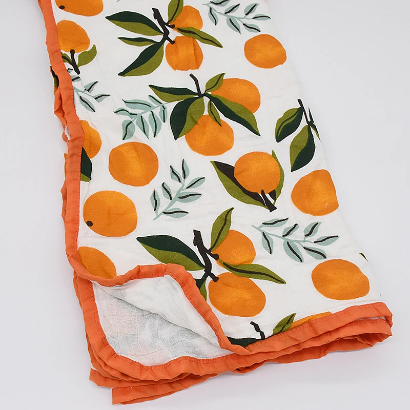 120x120 см Пеленальное Одеяло для новорожденных, 4 слоя муслинового хлопка, детское одеяло с цветочным принтом, детское одеяло для фотосессии - Цвет: Orange