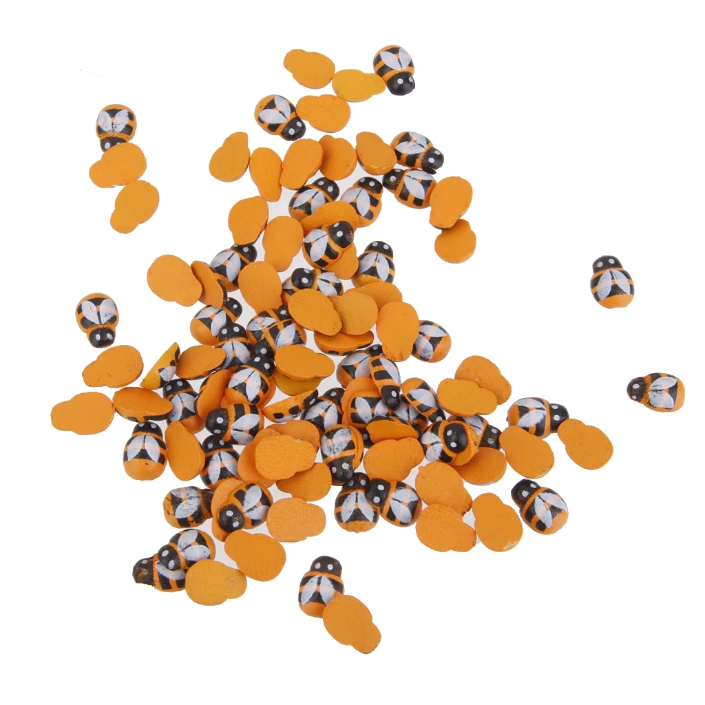 200pcs Tiny Wooden Bees Insects Embellishment Craft Scrapbooking DIY Crafts