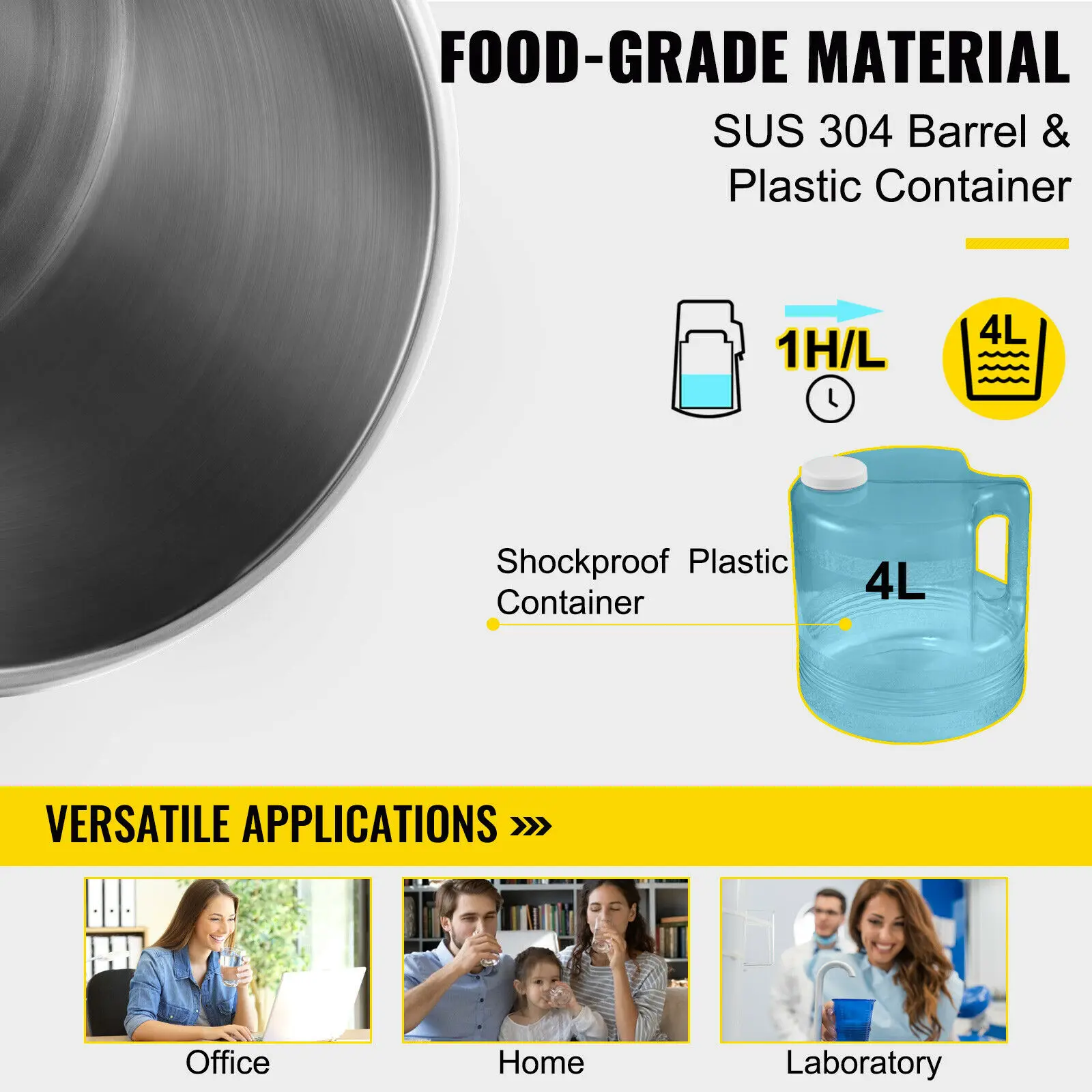 4L Pure Water Distiller Dental Distilled Water Filter Electric Distillation Purifier Bottle Offices Home Use