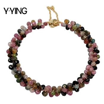 

Y·YING 4mm faceted round Natural Multi Color Tourmaline Bangle Bracelet magnet clasp handmade bracelet for women