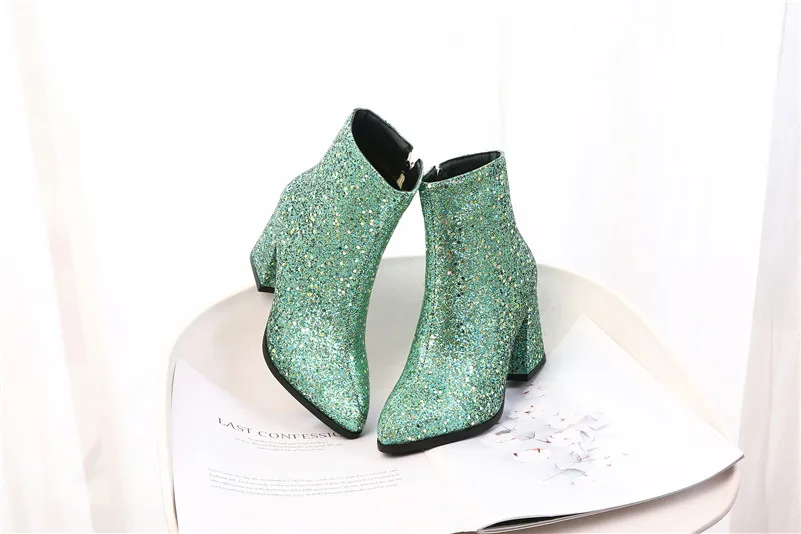 FEDONAS Blingbling/женские Теплые ботильоны; сезон осень-зима; модные вечерние туфли на высоком каблуке для танцев в ночном клубе; женская обувь; большие размеры