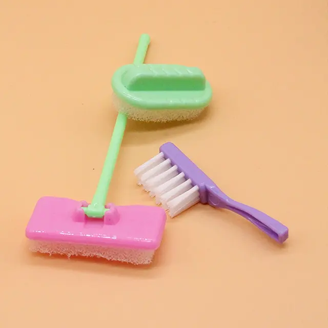 Miniature Mop Dustpan Bucket Brush Housework Cleaning Tools Set Dollhouse Garden Accessories for Barbie Dolls 3