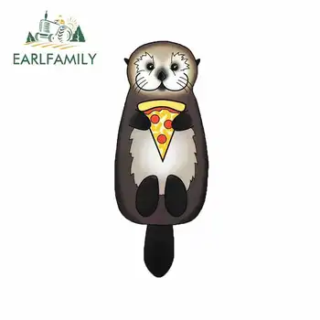 

EARLFAMILY 13cm x 5.6cm Car Styling Otter Eating Pizza Vinyl Decal Car Wrap Stickers Rearview Mirror Decoration