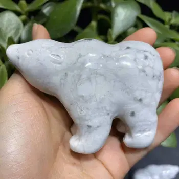 

Natural Quartz Crystal Carved Polar Bear Healing Gemstone Howlite Bear Home Decoration