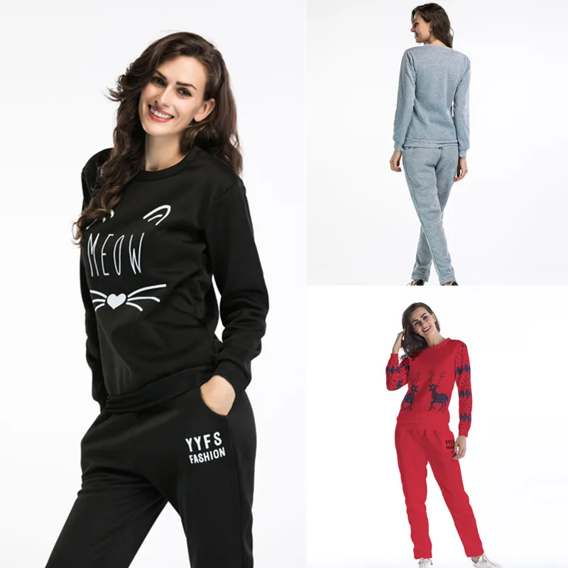 

2020 Spring Autumn Two Piece Sets Women Slim Casual Long-sleeved T-shirt Pants Sportswear Letter Print Tracksuit Home Wear Suit