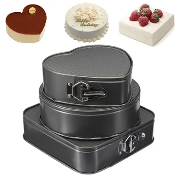 

3Pcs 9 10 11 Inch Non-stick Love Round Square Shape Cake Pan with Removable Bottom Latch Mold Cake Tin Tray Baking Mould