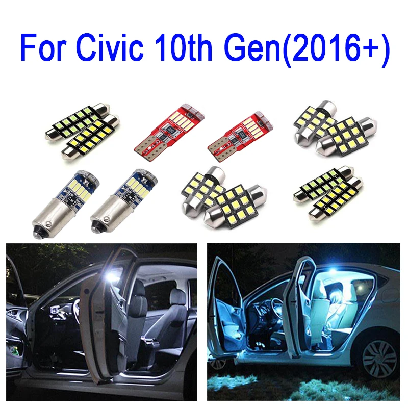 

LED interior dome light + LED Side Marker bulb + LED Reverse back up tail lamp + plate lights for Honda for Civic 10th Gen 2016+