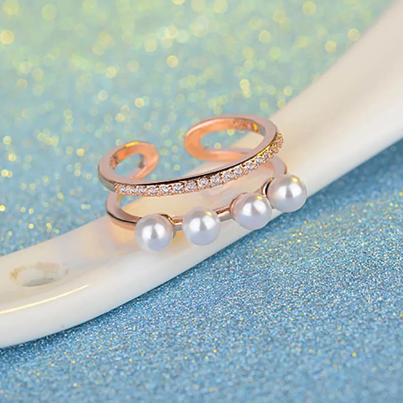 Женское кольцо с двумя жемчужинами для свиданий простой темперамент сочетание костюм серебро 925 ювелирные изделия 2 цвета подарок