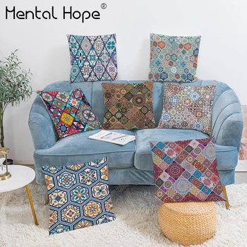 

Geometric Flower Pattern Printed Cushion Cover Decorative Sofa Throw Pillow Cover Home Decor Square Pillowcase for Bed Car