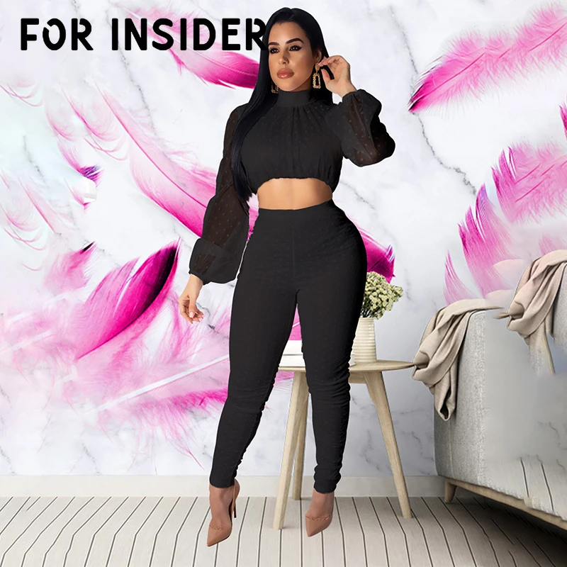 

For Insider Sexy black party two piece set Women long sleeve playsuit 2 piece suits outfit Casual white cami top jumpsuit romper