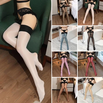 

1 Pair Simple Multi-color Thigh High Stockings Women's Stockings Pants Socks Oil Shine Thighhighs Slim Glitter Solid Sock